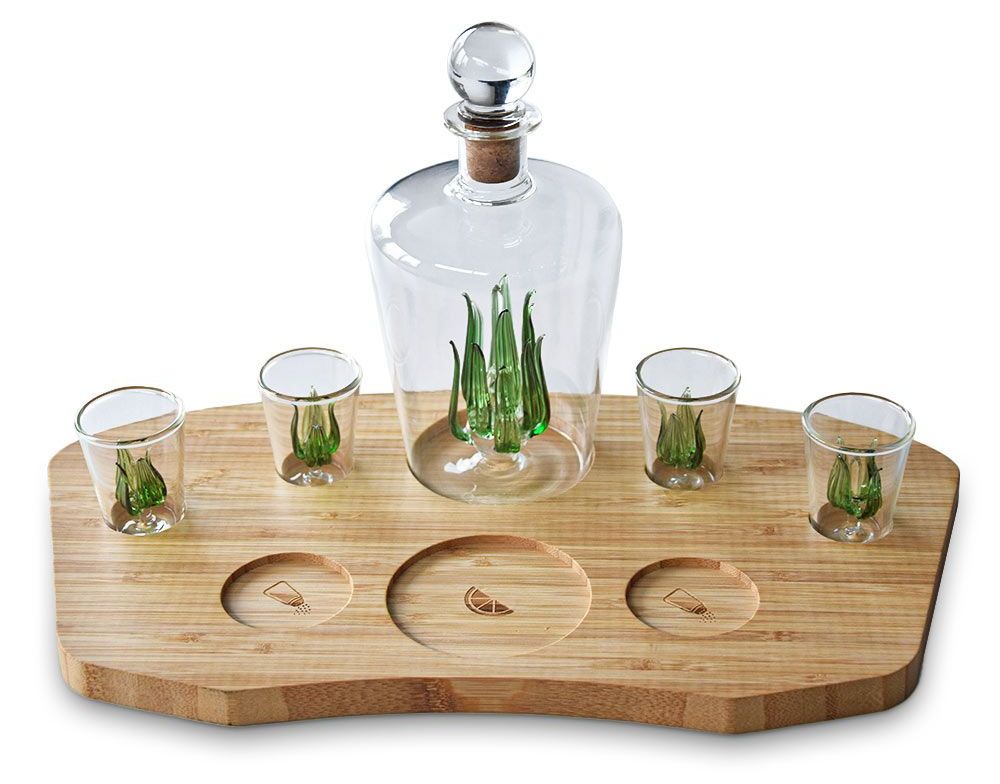 juego de decantador de vasos de tequila agave