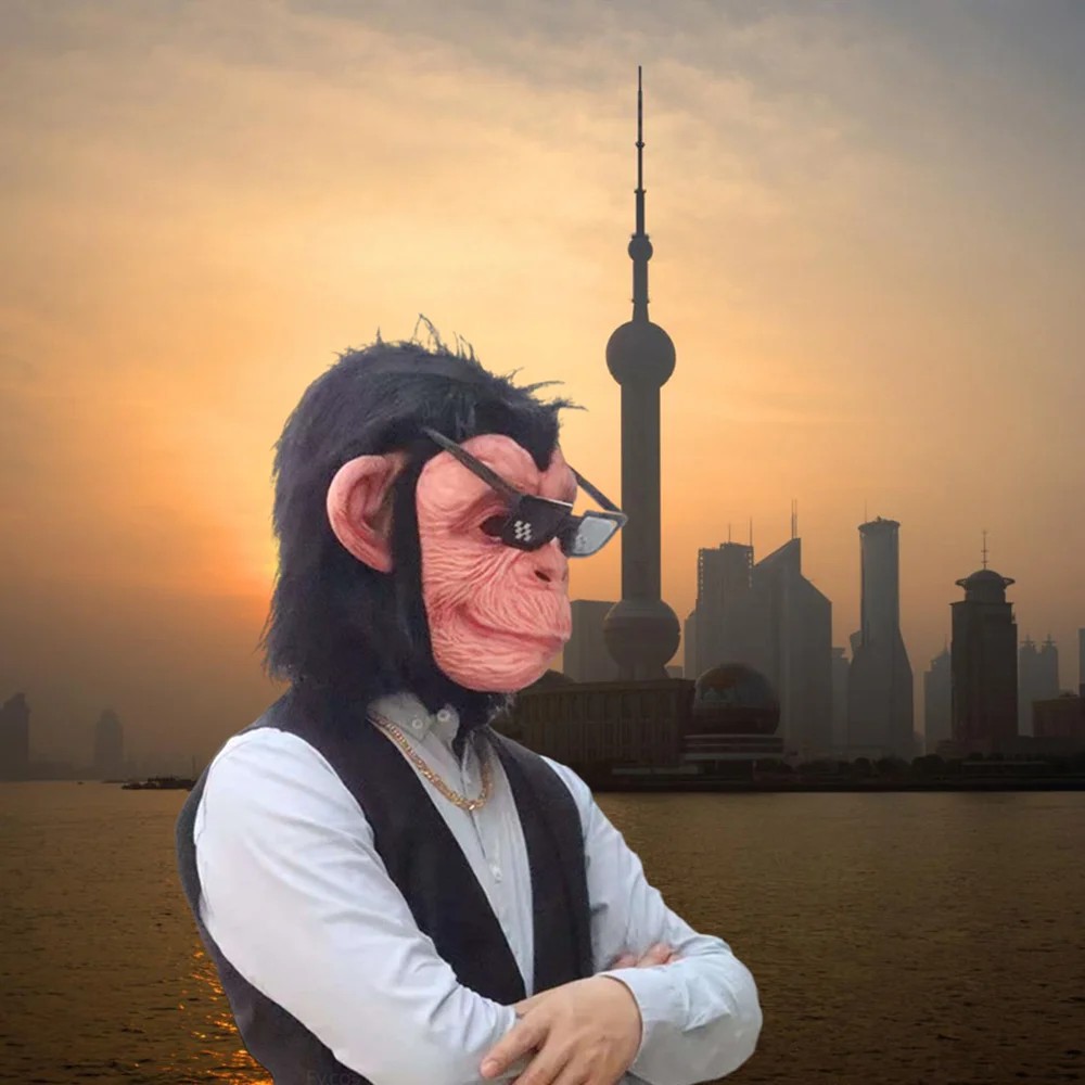 Máscara de cabeza de mono chimpancé de látex de silicona