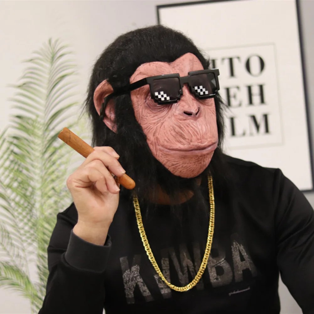 Máscara de chimpancé, cara de mono, máscara de látex de silicona para cabeza