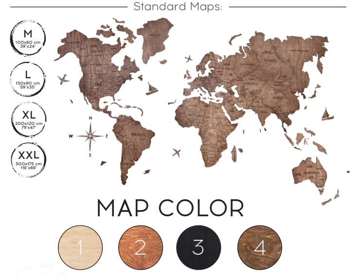Color del mapa mundial de madera de roble