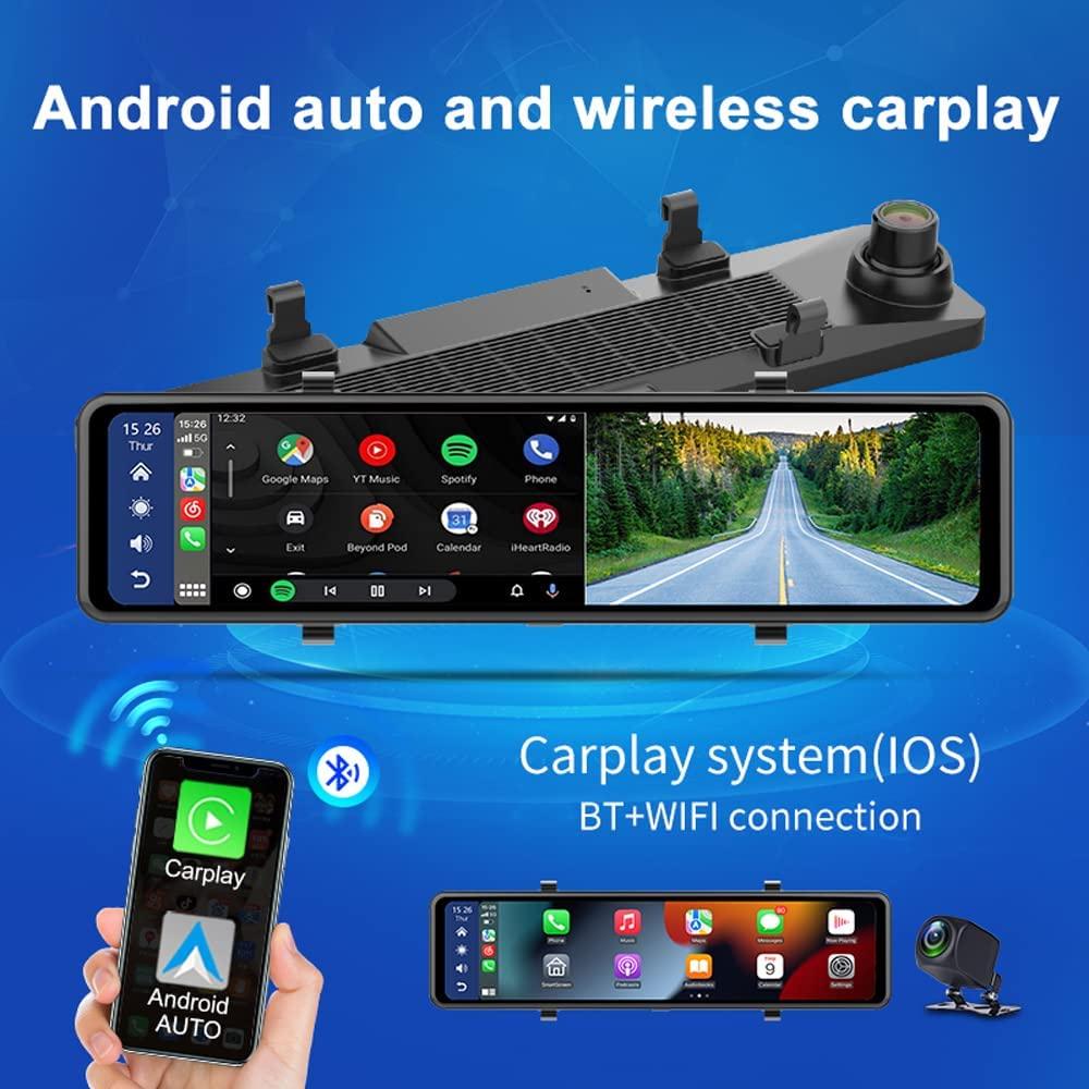 Cámara de espejo retrovisor para coche con WiFi + Bluetooth + pantalla de 11" + cámara de marcha atrás + soporte (Android auto/Carplay iOS) Cool Mania
