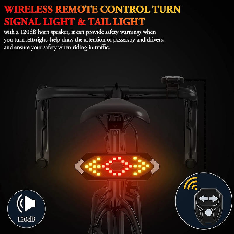 Luz trasera para bicicleta con intermitentes, luz trasera inalámbrica con controlador
