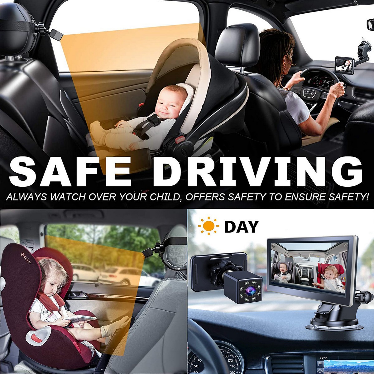 Vigilancia de niños en coche Conjunto de cámara IR con monitor