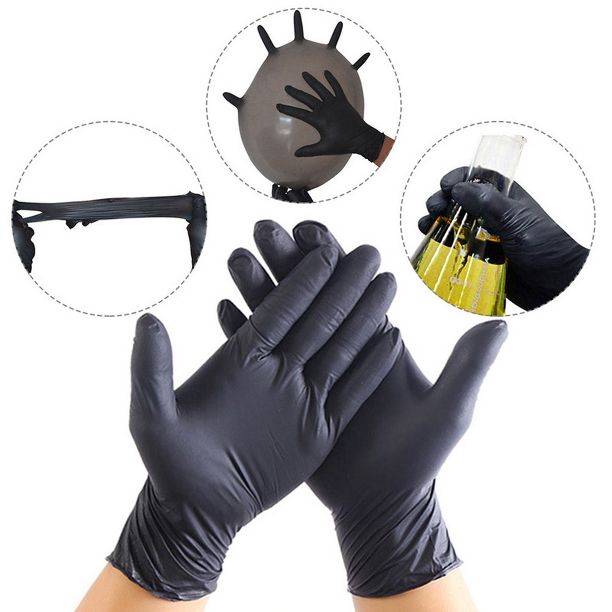 guantes de goma nitrilo protector negro