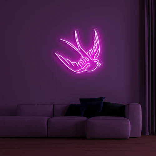Logotipo de neón LED 3D en la pared - paloma