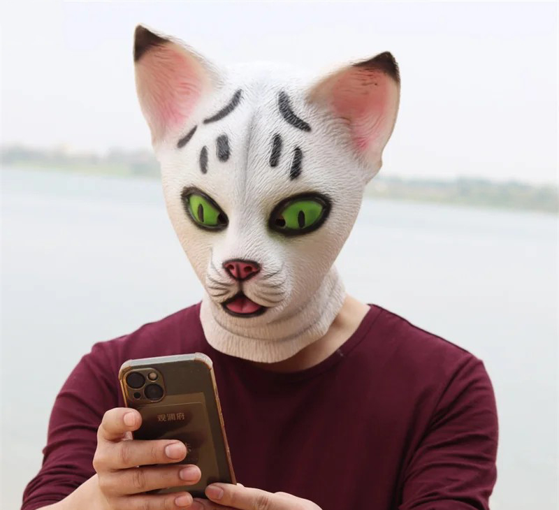 máscara de gato cara cabeza de látex de silicona