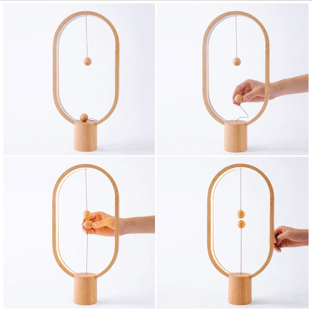 lámpara led de mesa bolas magnéticas diseño de madera