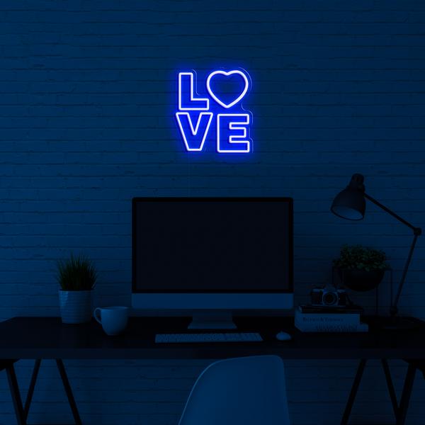 Letrero LED de neón en la pared - logo 3D LOVE - con dimensiones 50 cm