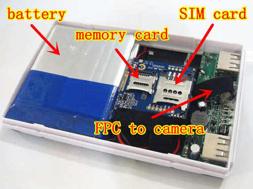 bancos de la energía GSM con una cámara en una tarjeta micro SIM