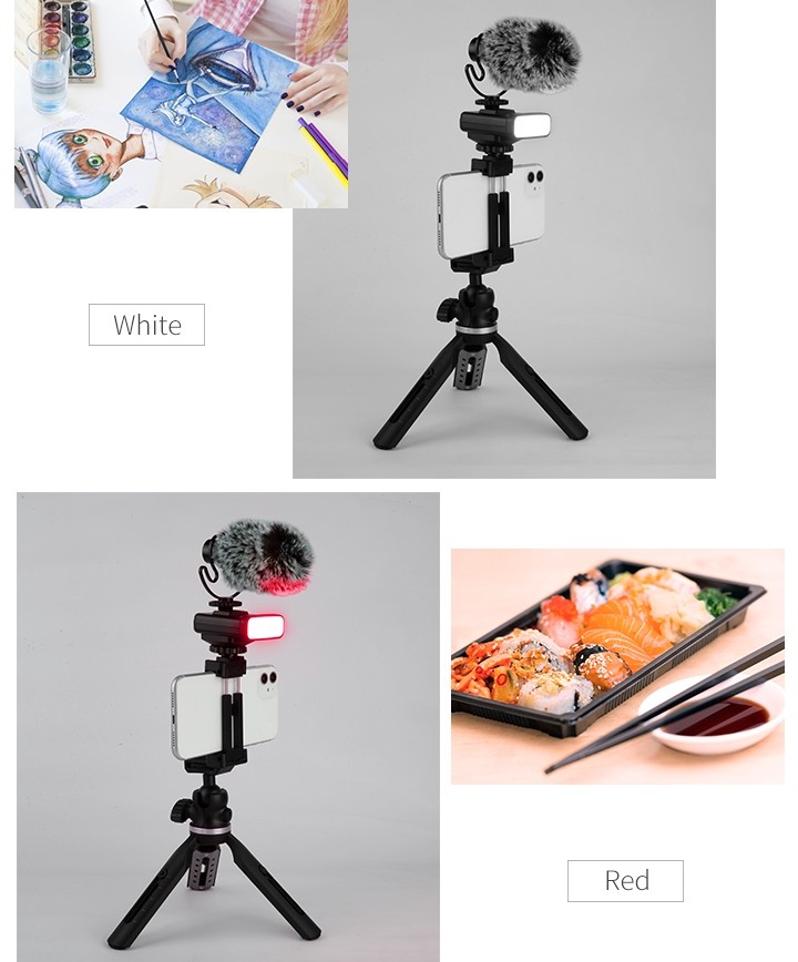 trípode para teléfono móvil (soporte para selfies) + micrófono y luz