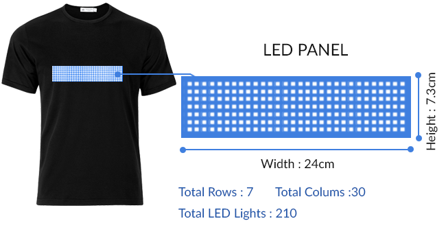 camiseta led con texto programable en bluetooth