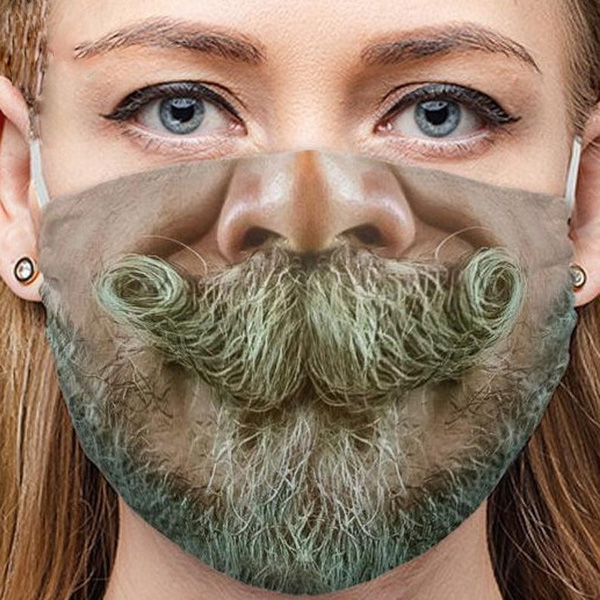 Bigote y barba con estampado de máscara 3d