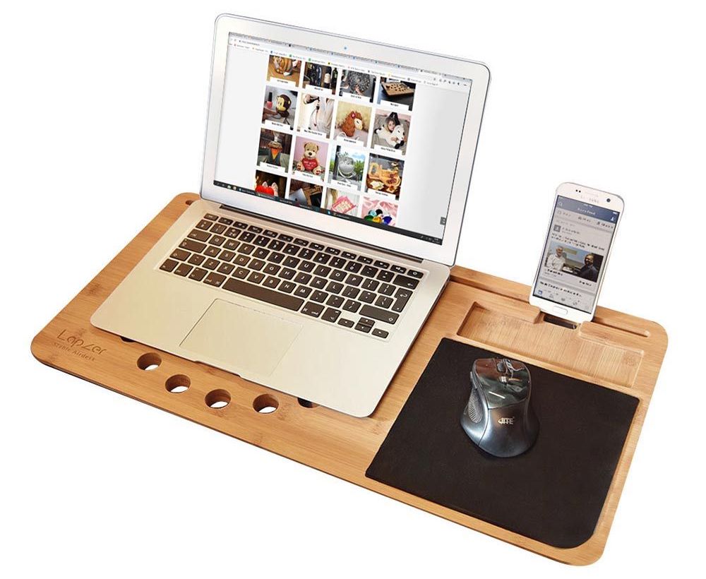 Pad para portátil en cama de madera + soporte para móvil