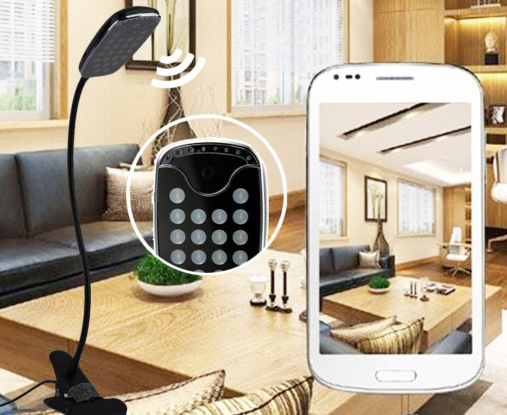Lámpara de mesa LED con una cámara oculta, Wi-Fi