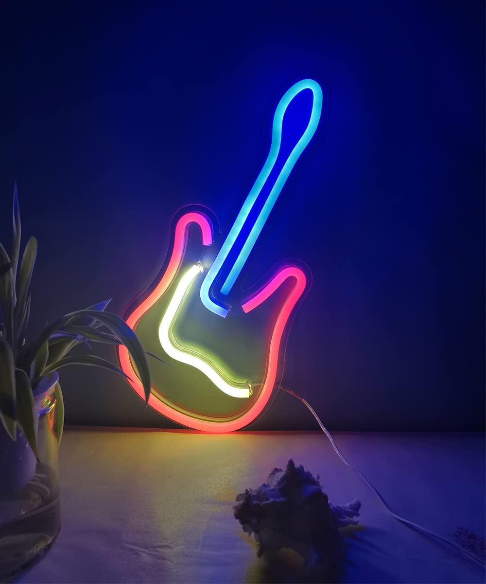 guitarra brillante en la pared - neón led