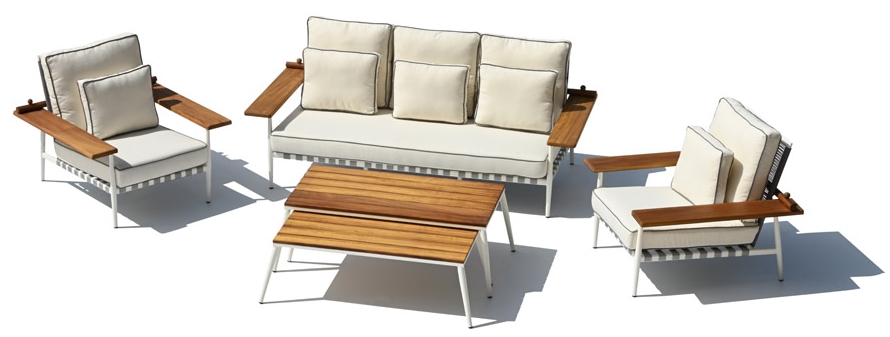 Sillas de jardín exterior de diseño exclusivo con madera de aluminio y mesa grande.