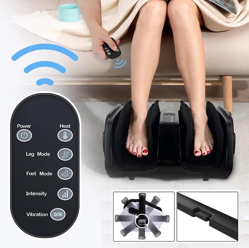 Masajeador de piernas para circulación con calor, máquina de masaje de  compresión de aire para pies y pantorrillas, 3 modos, 4 intensidades