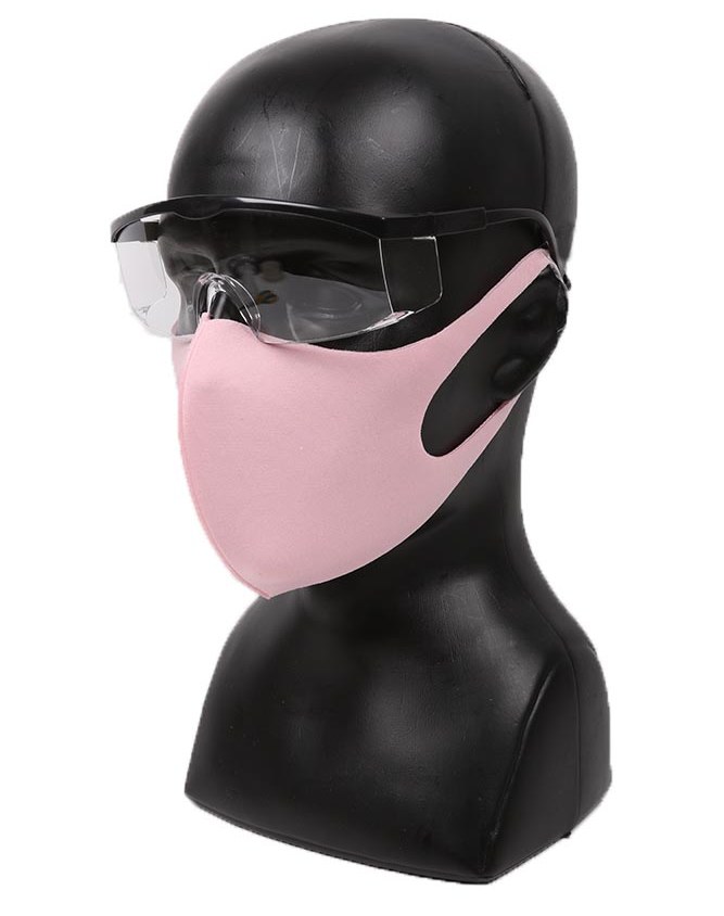 mascarilla elástica rosa con gafas