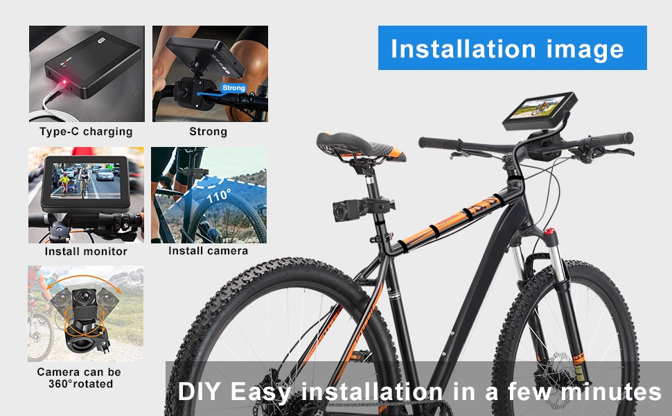 Cámara trasera para bicicleta con kit de monitor para bicicleta.