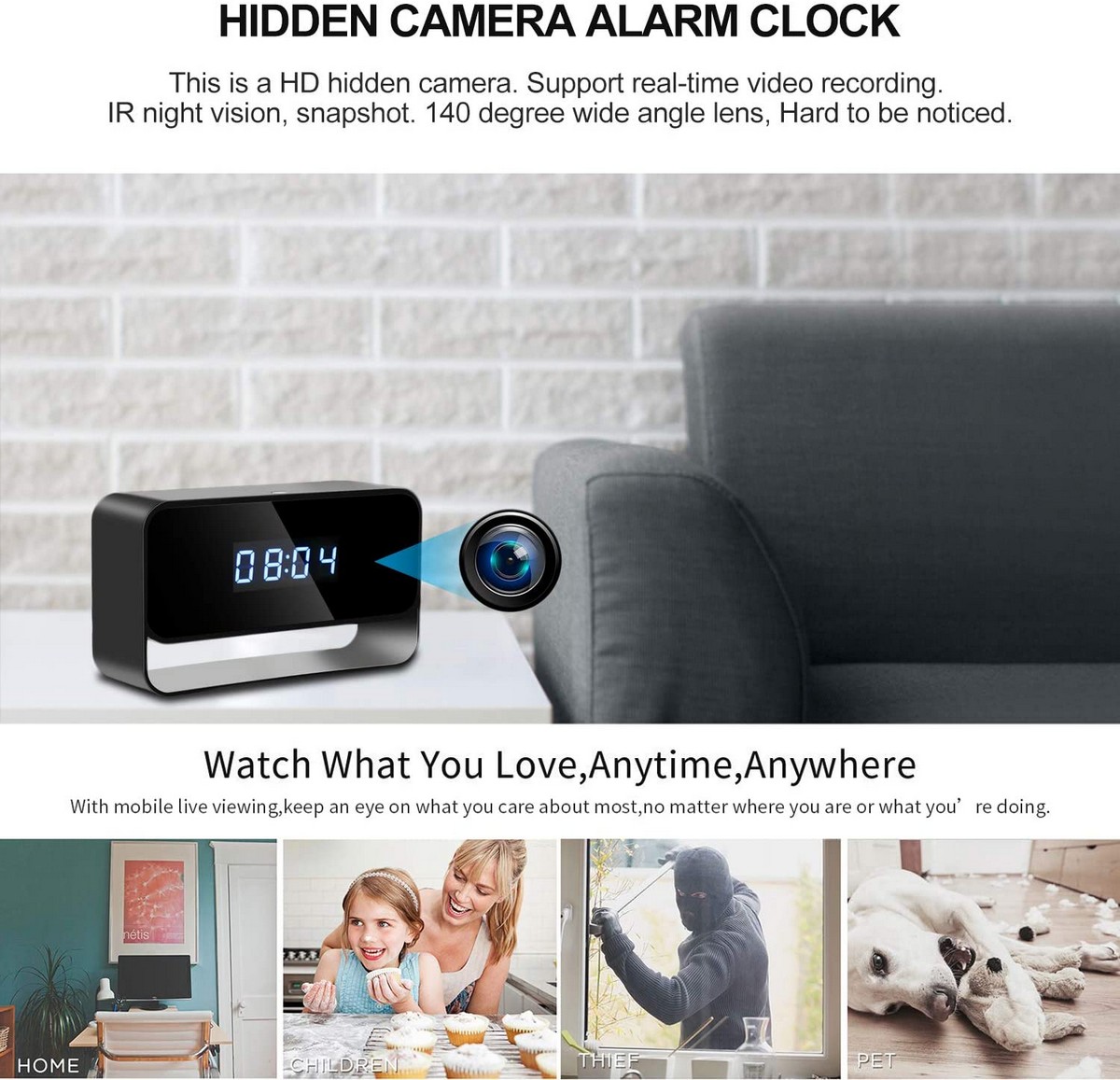 cámara wifi al apartamento escondida en el despertador