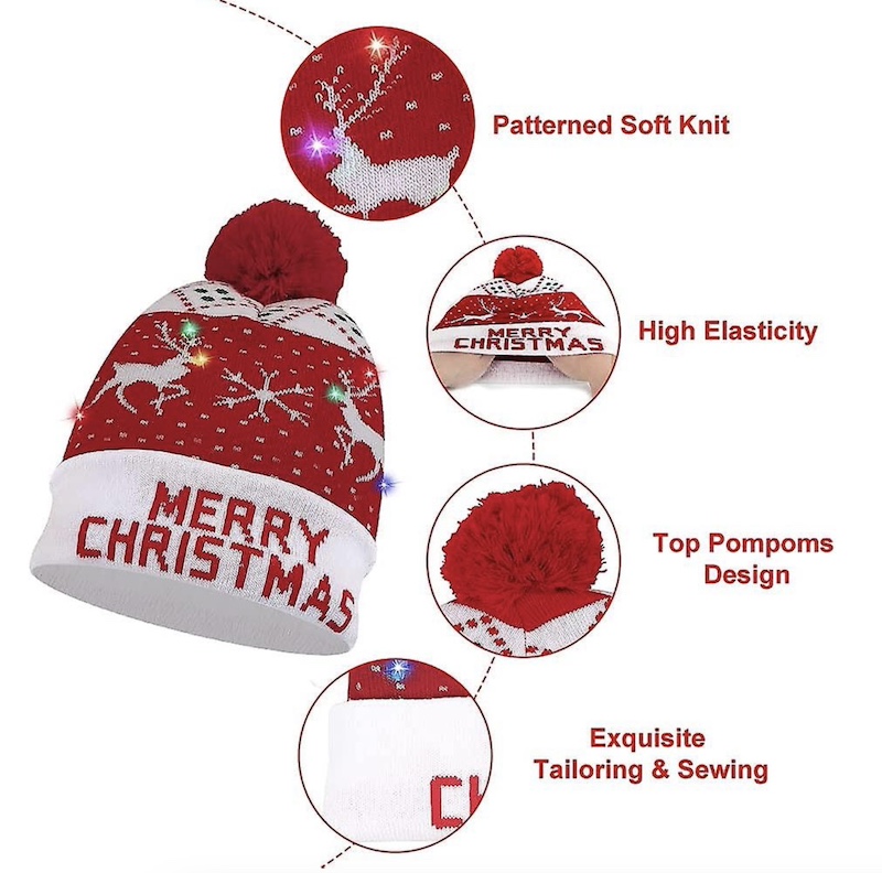 gorra para el invierno: la gorra LED de invierno con pompón brilla con colores