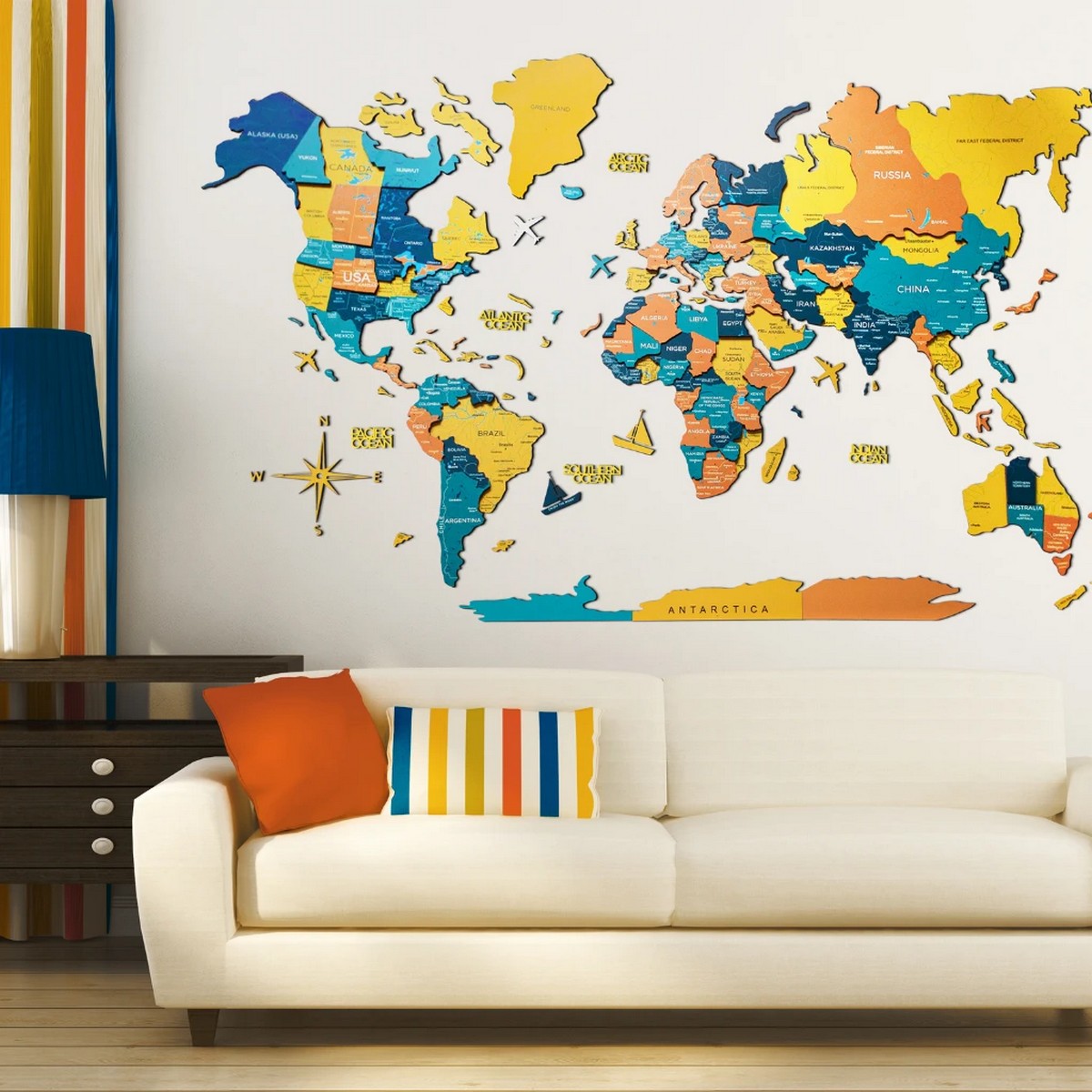 mapa de color en la pared de madera 3d