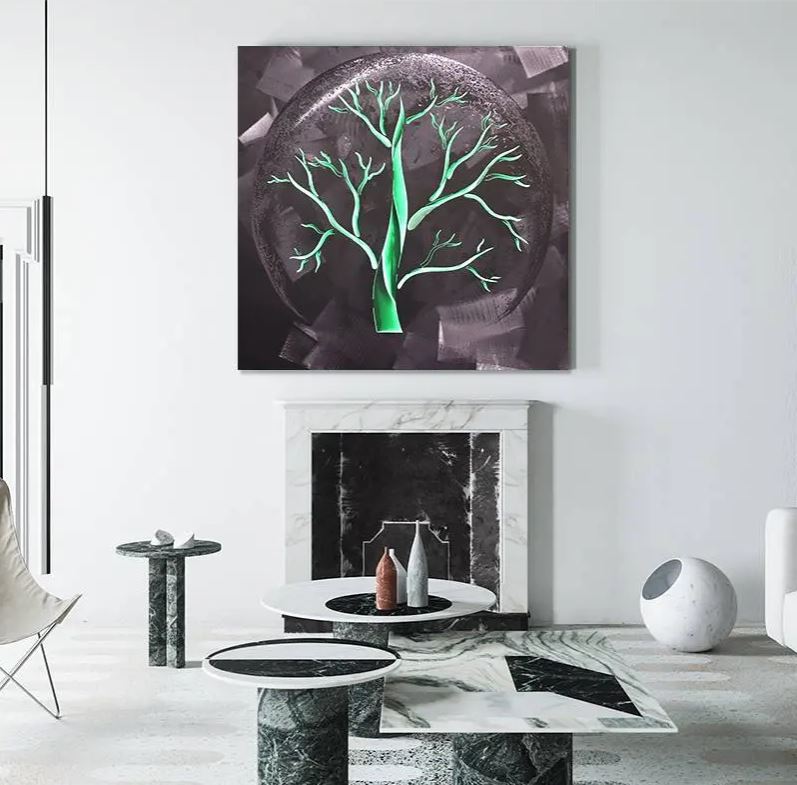 árbol de la vida pinturas en metal plata aluminio para pared