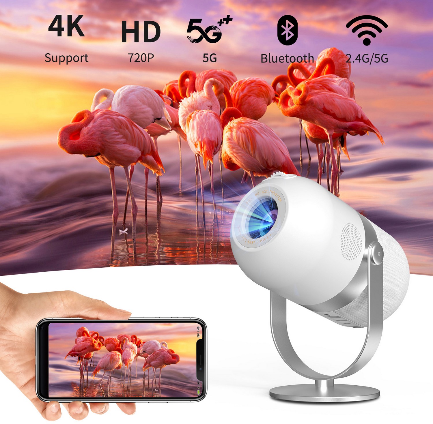 Mini proyector portátil WIFI 4k HD 720P Android 9.0