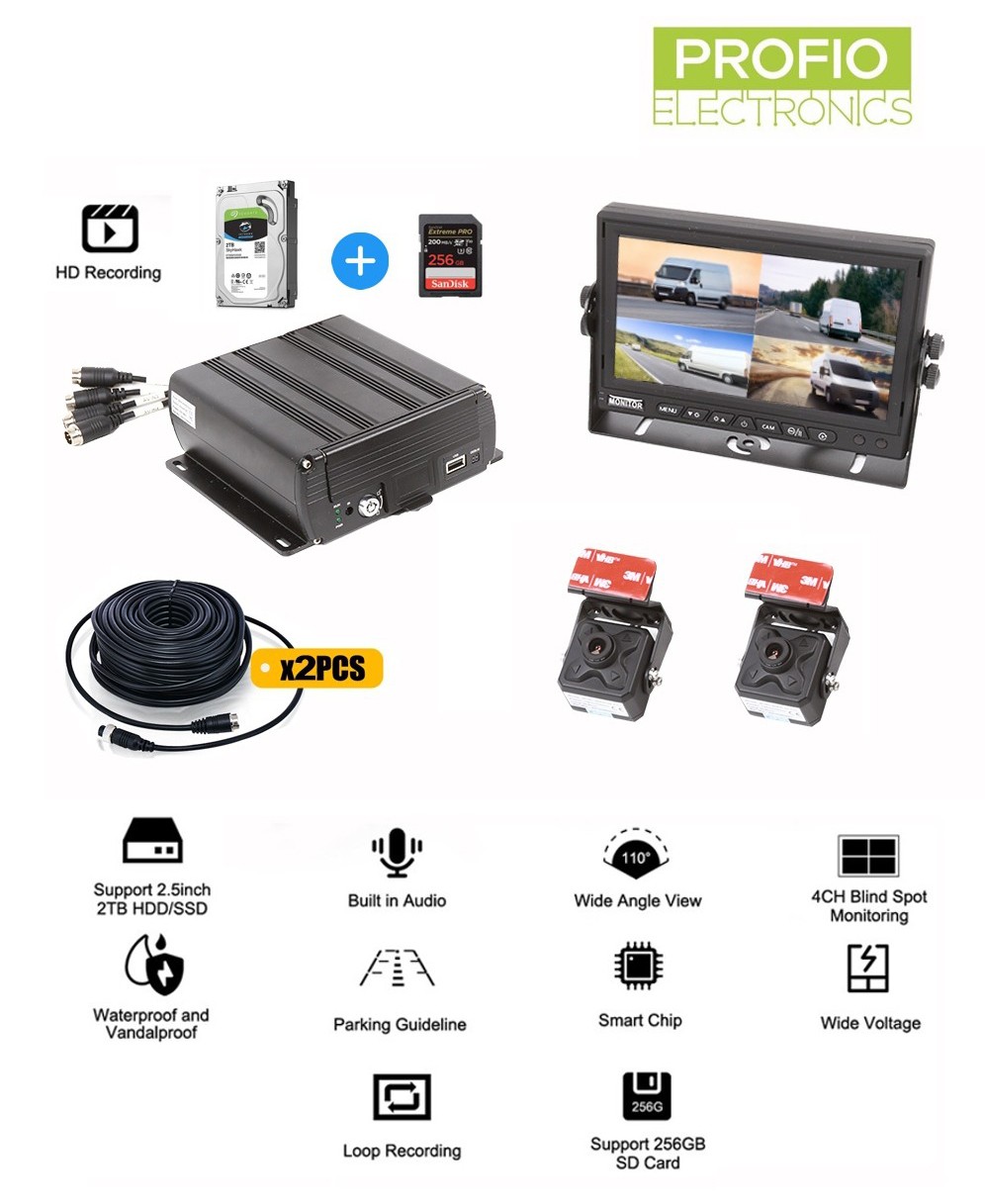 Sistema de cámara de coche dvr de 4 canales con grabación en disco duro hdd