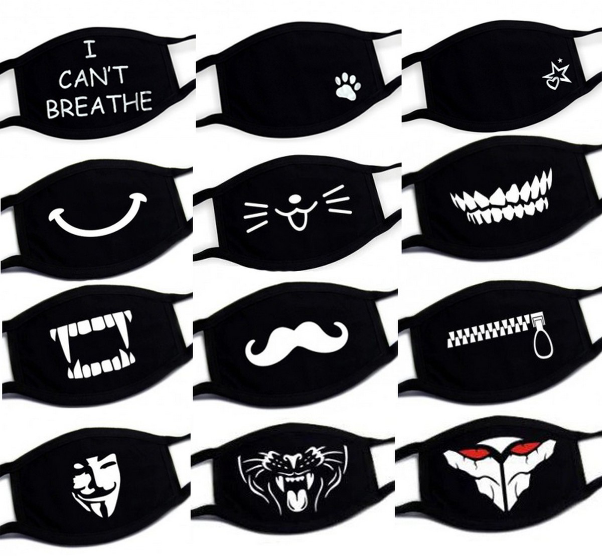 Máscaras de algodón negro con estampados