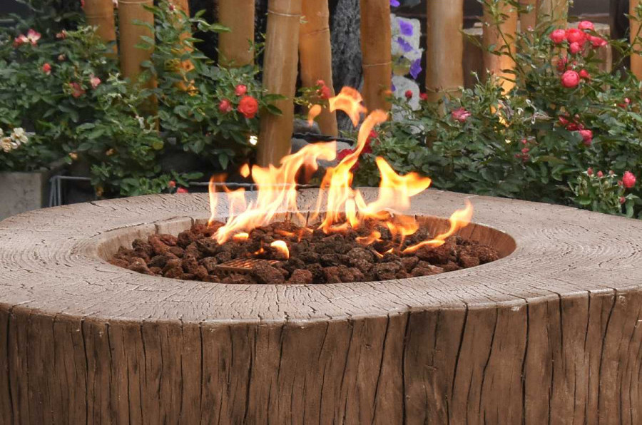 Tocón firepit chimenea madera falsa imitación de hormigón