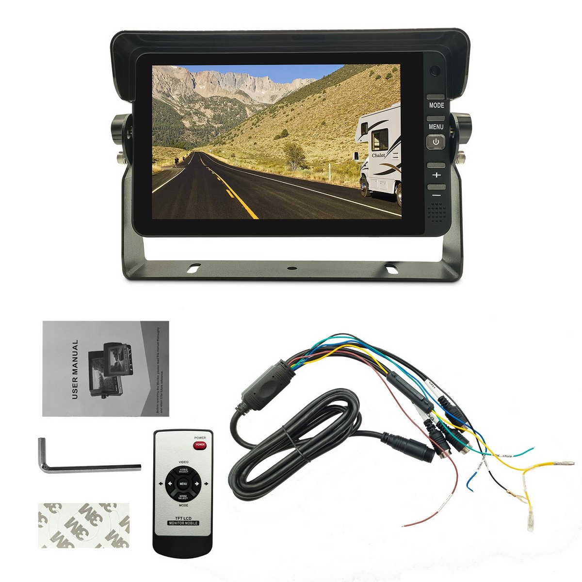 Monitor de coche de 3 canales resolución Full HD de 7 pulgadas